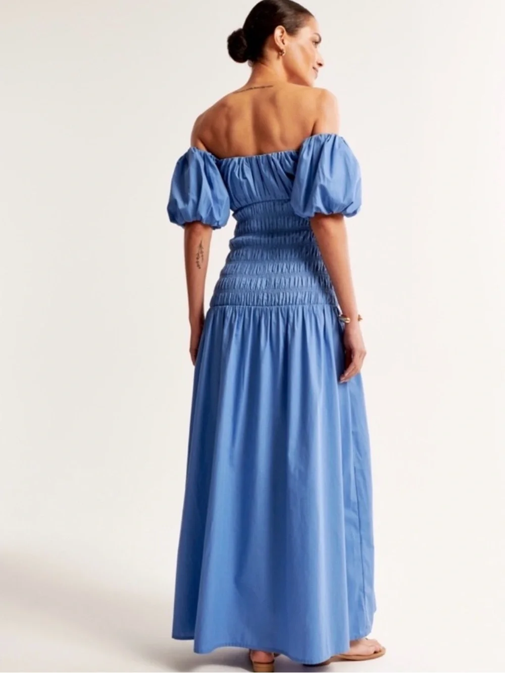 Abercrombie & Fitch Blue Off Shoulder Smocked Low Waist Maxi Dress NWOT